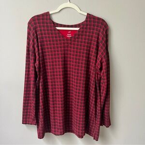 J. Jill Simply Supima V-neck Tunic Women's Medium Plaid Red Black Holiday Top